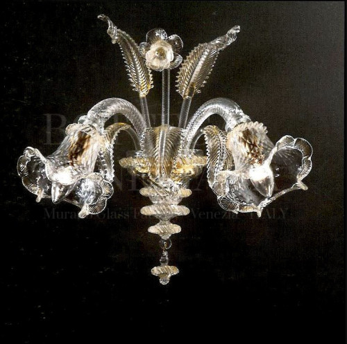 Applique Murano modello ERRAI in vetro soffiato cristallo e foglia oro 24 Kt. Lavorato completamente a mano con la tecnica A BALLOTON nella fornace di Venezia di Bottega Veneziana