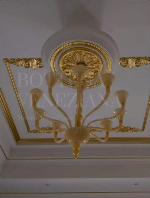 Lampadario Murano moderno modello ATHENA vetro soffiato colore ambra. Fatto completamente a  mano nella fornace di Bottega Veneziana