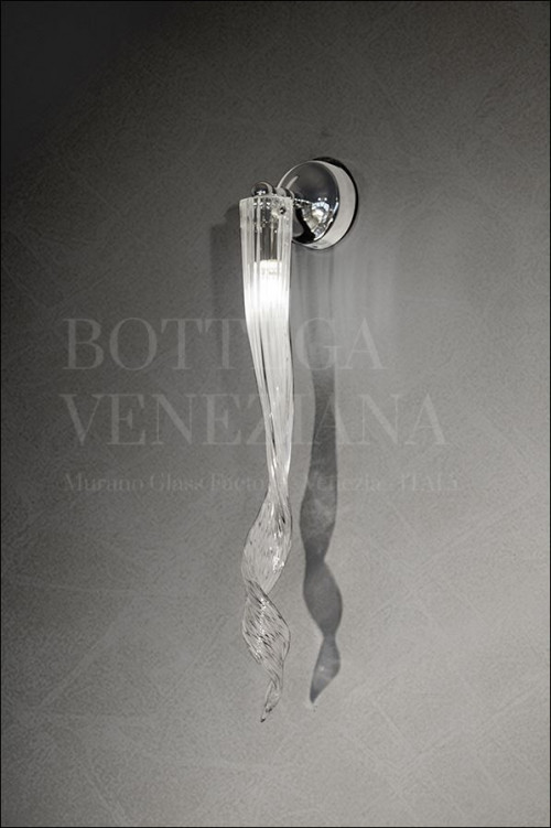 Applique in stile moderno modello STALATTITI in vetro soffiato di Murano. Realizzata a Venezia dai maestri vetrai di Bottega Veneziana secondo le tradizionali tecniche di lavorazione del vetro artistico veneziano. Prodotto artigianale fatto in Italia