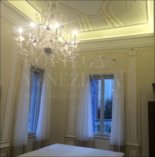 Lampadario Murano REZZONICO modello REZORO vetro soffiato cristallo e foglia oro 24Kt. Fatto completamente a mano nella fornace di Bottega Veneziana